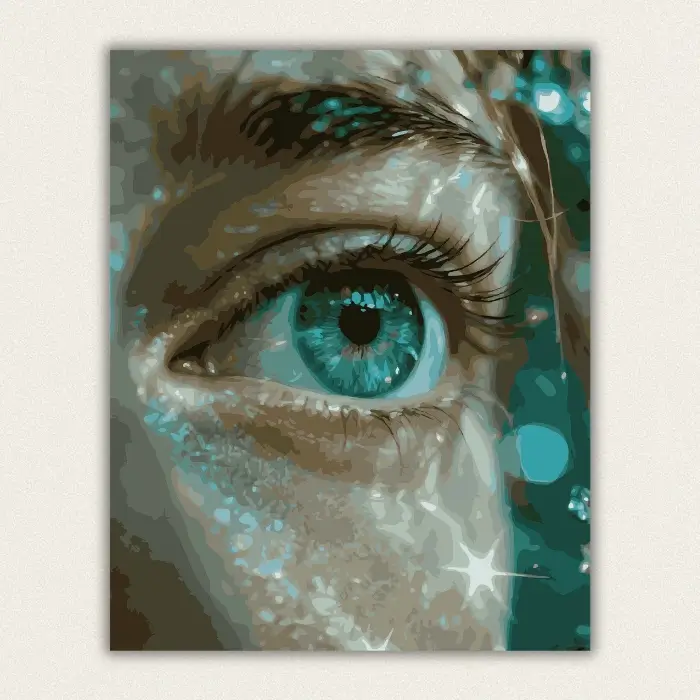 Sparkling emerald green eye close up paint by numbers finished canvas
