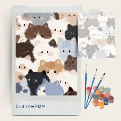 Spotted and tabby cat faces paint by numbers kit with brushes, paints and canvas