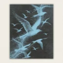 Flock of seagulls in flight rendered in pale stippled dots on a dark background paint by numbers finished canvas