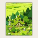 Storybook cottage with a grass covered roof and a flower filled garden paint by numbers finished canvas