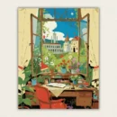 Study desk by an open window with a castle view paint by numbers finished canvas