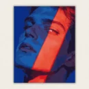 Stylized portrait of a young man with a band of orange light across his face paint by numbers finished canvas