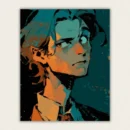 Stylized portrait painted with strong teal and orange lighting paint by numbers finished canvas