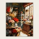 Sunlit vintage flower shop interior with vibrant blooms paint by numbers finished canvas