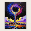 Surreal rainbow funnel cloud pouring down onto a small village paint by numbers finished canvas