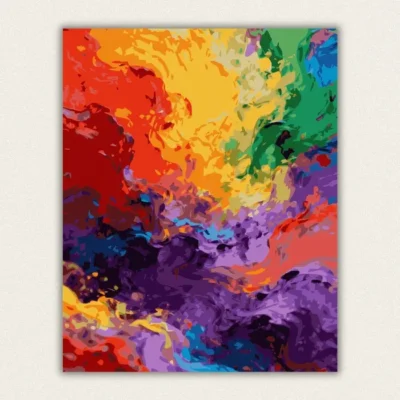 Thick impasto paint swirls in crimson and violet paint by numbers finished canvas