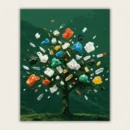 Green tree surrounded by floating plastic bags and bottles environmental awareness paint by numbers canvas
