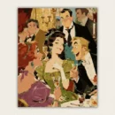 Vintage illustration of an elegant banquet party with guests in evening dress paint by numbers finished canvas