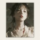 Completed vintage style woman portrait paint by numbers canvas