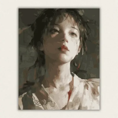 Completed vintage style woman portrait paint by numbers canvas
