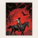Cowboy on a black horse beneath a giant blood red vortex and bats paint by numbers finished canvas