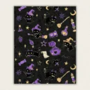 Cute black witch cats and magic symbols repeating pattern on black paint by numbers finished canvas