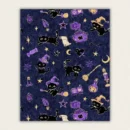Cute black witch cats and magic symbols repeating pattern on navy blue paint by numbers finished canvas