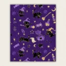 Cute black witch cats and magic symbols repeating pattern on purple paint by numbers finished canvas