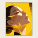 Woman turning her face up into golden light paint by numbers finished canvas
