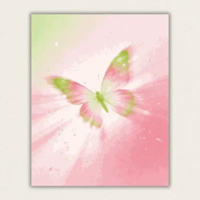Gossamer butterfly glowing in pink light paint by numbers finished canvas