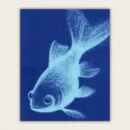 Halftone goldfish in two shades of blue paint by numbers finished canvas