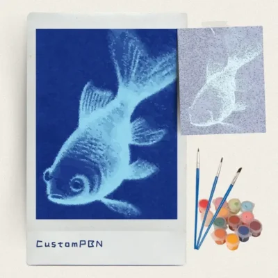 Halftone goldfish paint by numbers kit with brushes, paints and numbered canvas