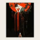 White haired immortal lady weeping before a crimson sun paint by numbers finished canvas
