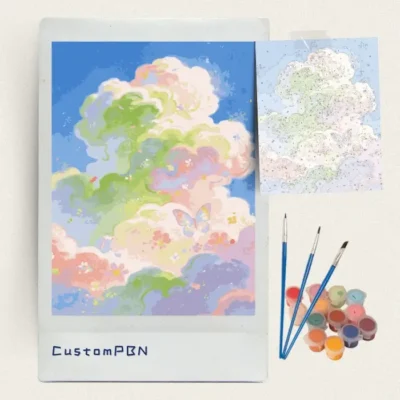 Pastel marshmallow clouds paint by numbers kit with brushes, paints and canvas