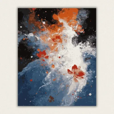 Red poppies drifting through white paint swirls paint by numbers finished canvas