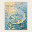 White umbrella holding a pool of goldfish paint by numbers finished canvas